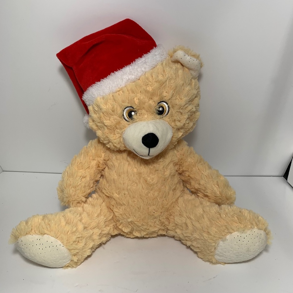 Hug & Luv Christmas Teddy Bear Plush Stuffed Animal Beige Tan 10.5” Santa Hat